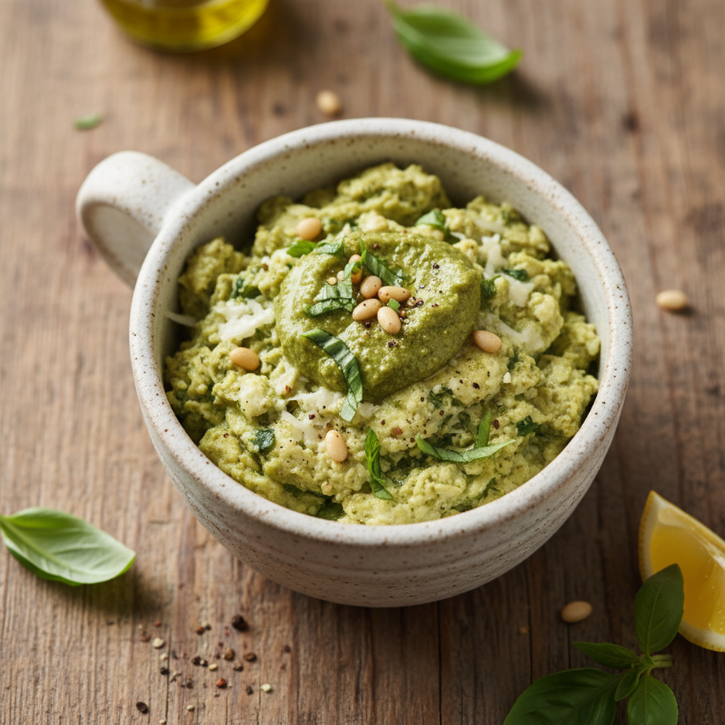 Pesto Scrambled Eggs in a Mug