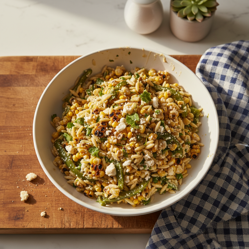 Grilled Corn & Poblano Orzo Salad