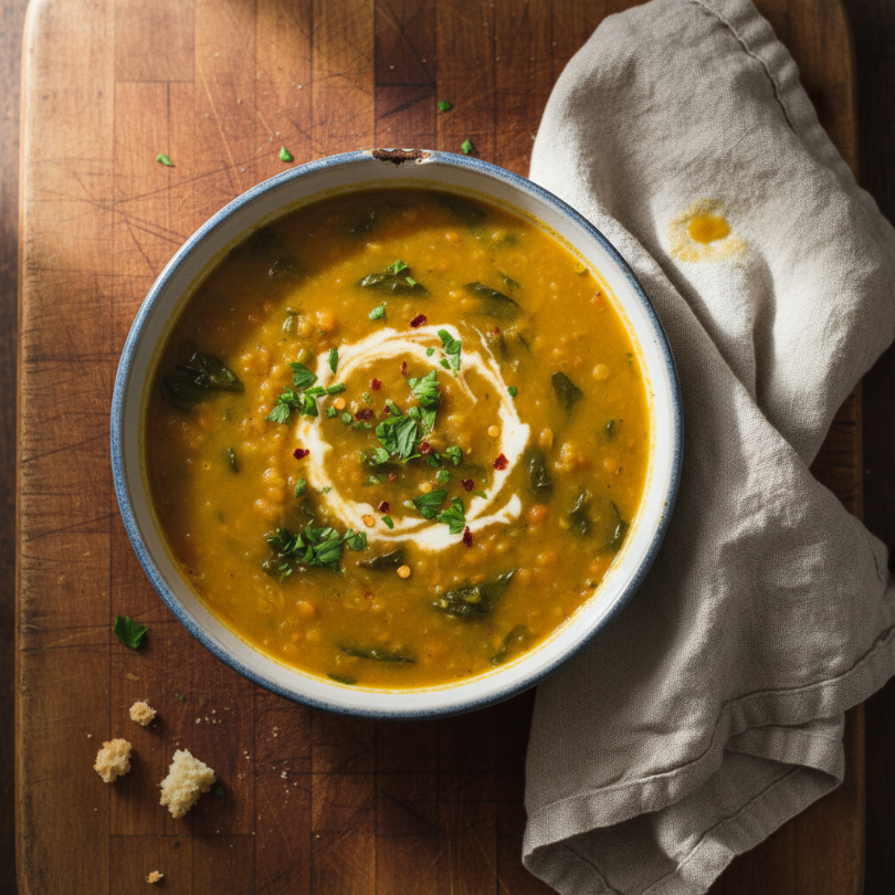Golden Red Lentil & Spinach Soup