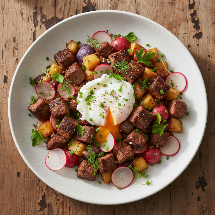 Savory Steak & Radish Breakfast Hash