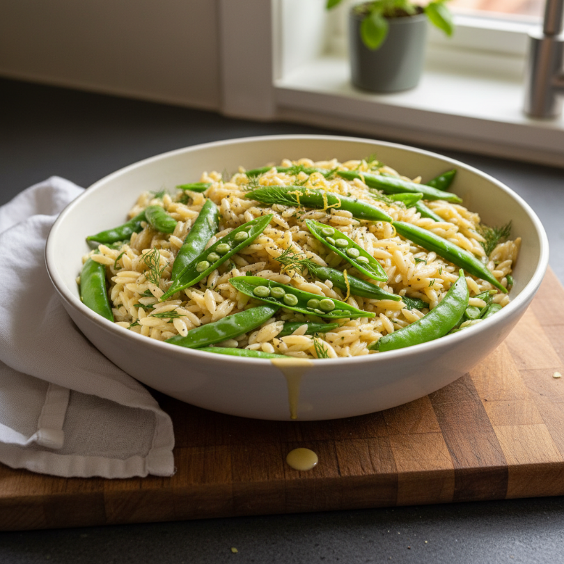 Creamy Lemon-Dill Orzo with Snap Peas