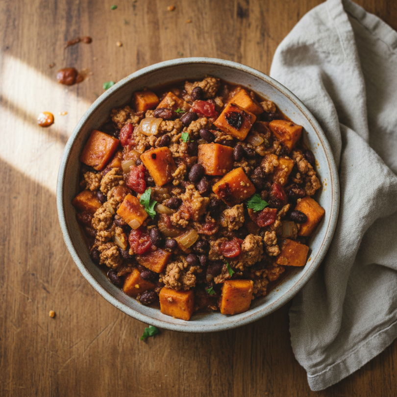 Sweet Potato and Black Bean Turkey Chili