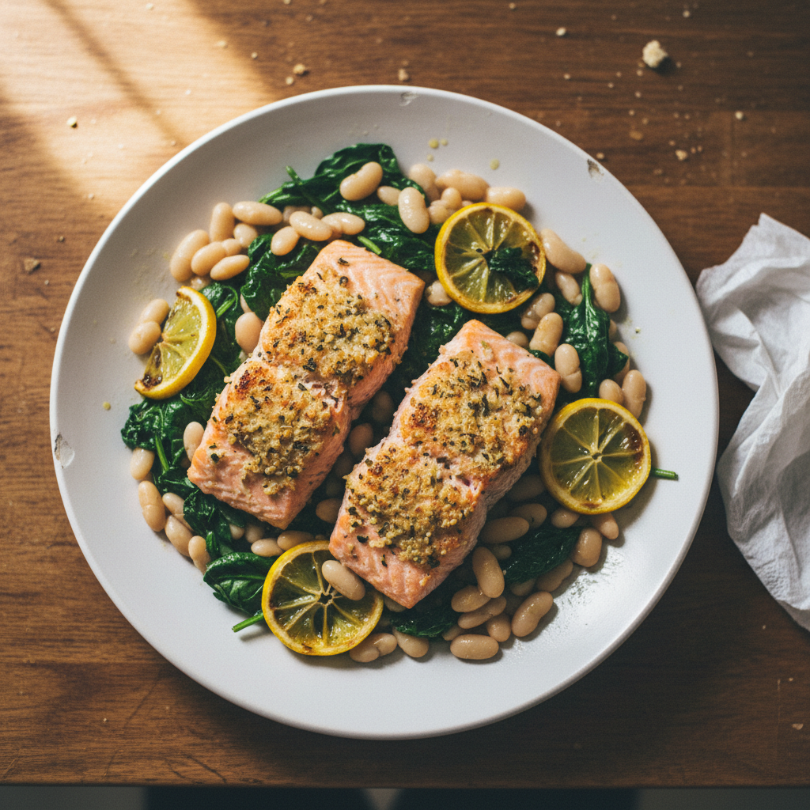 One-Pan Lemon Herb Salmon and Beans