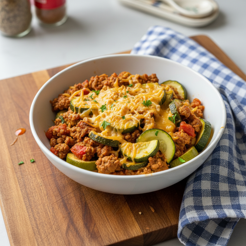 One-Pan Cheesy Ground Turkey & Zucchini Skillet