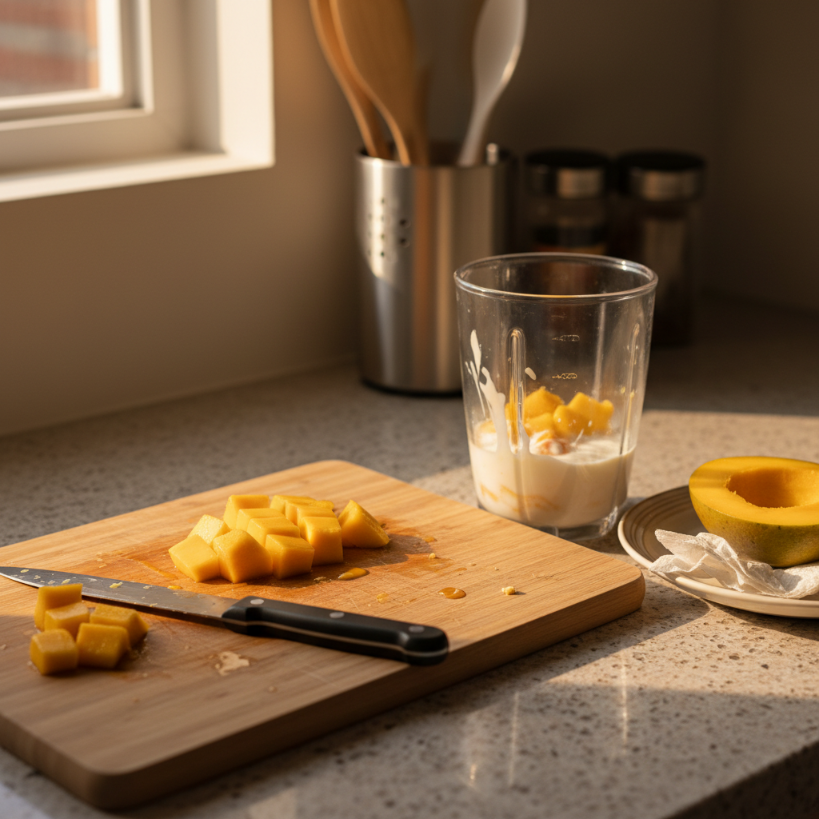 The Ultimate 5-Minute Mango Smoothie preparation