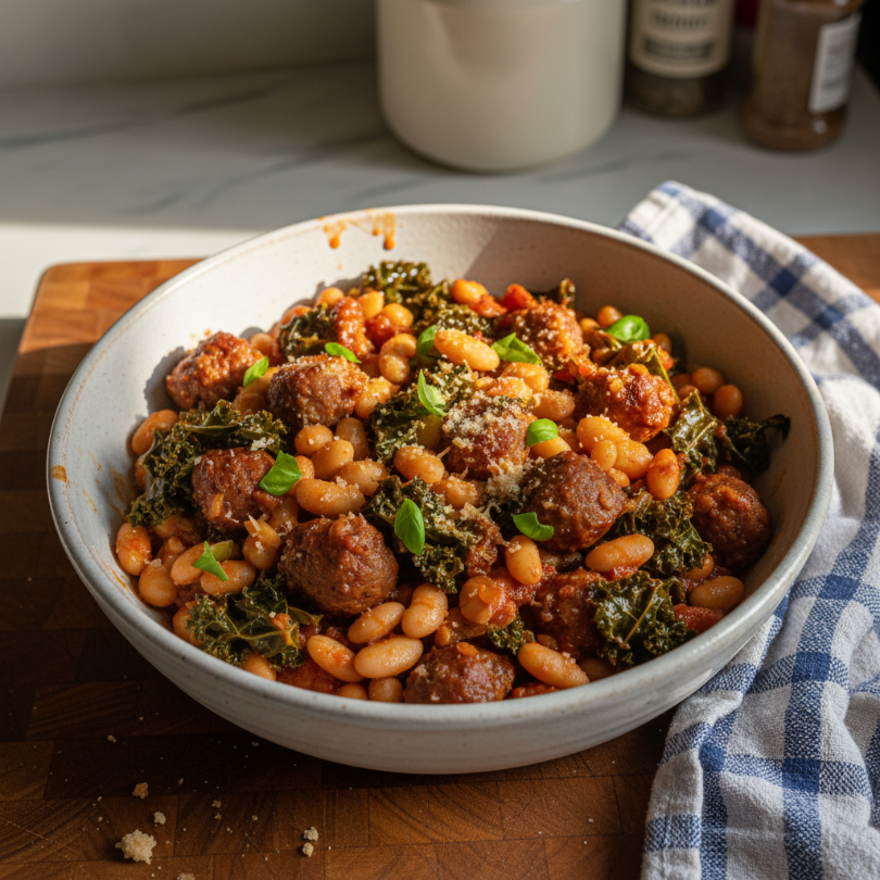 Sausage, Kale, and White Bean Bake