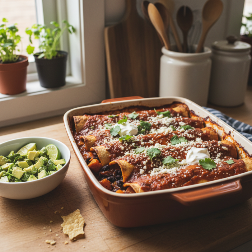 Black Bean Sweet Potato Enchiladas