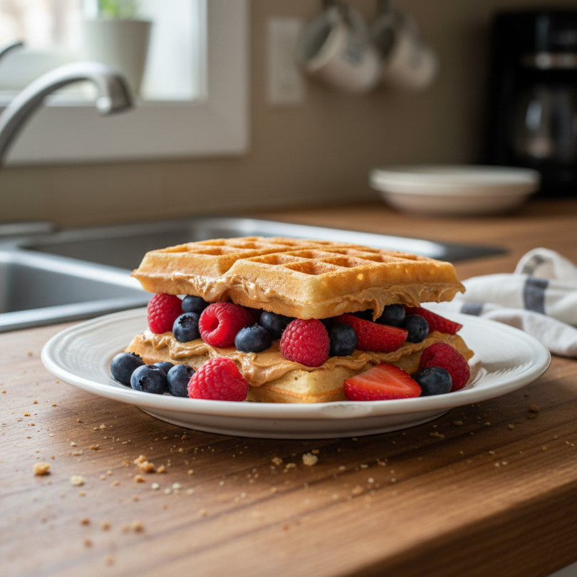 Peanut Butter & Berries Waffle Sandwich