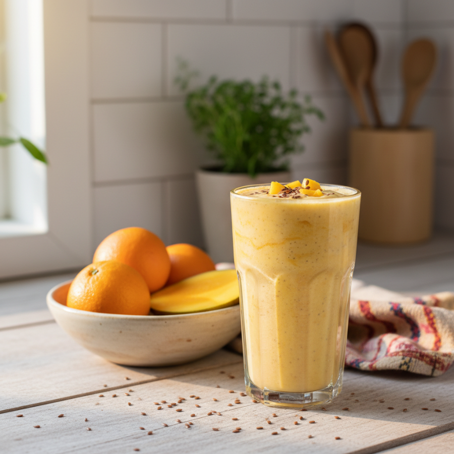 High-Protein Orange-Mango Flaxseed Shake