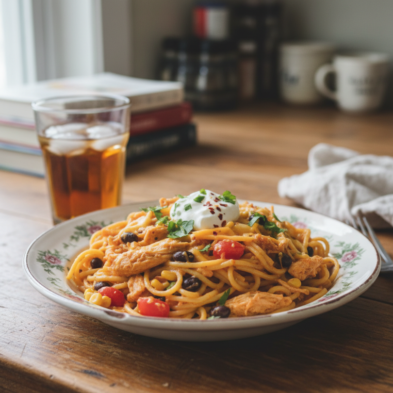 Easy Cheesy Chicken Taco Spaghetti