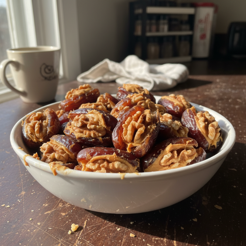 Pitted Dates Stuffed with Peanut Butter & Walnuts