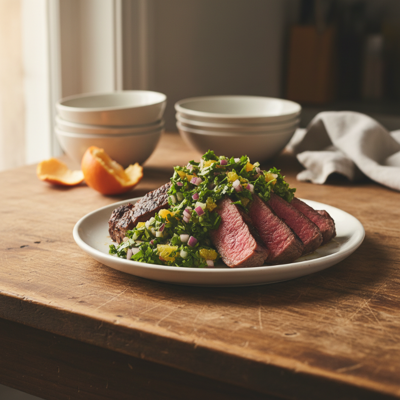 Quick Seared Steak with Citrus Chimichurri