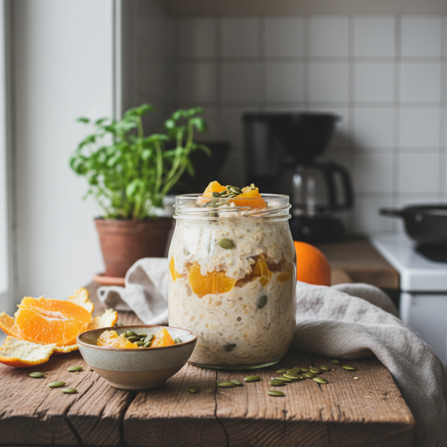 Overnight Oats with Orange and Pumpkin Seeds