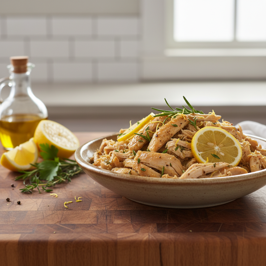 Slow Cooker Lemon Herb Pulled Chicken
