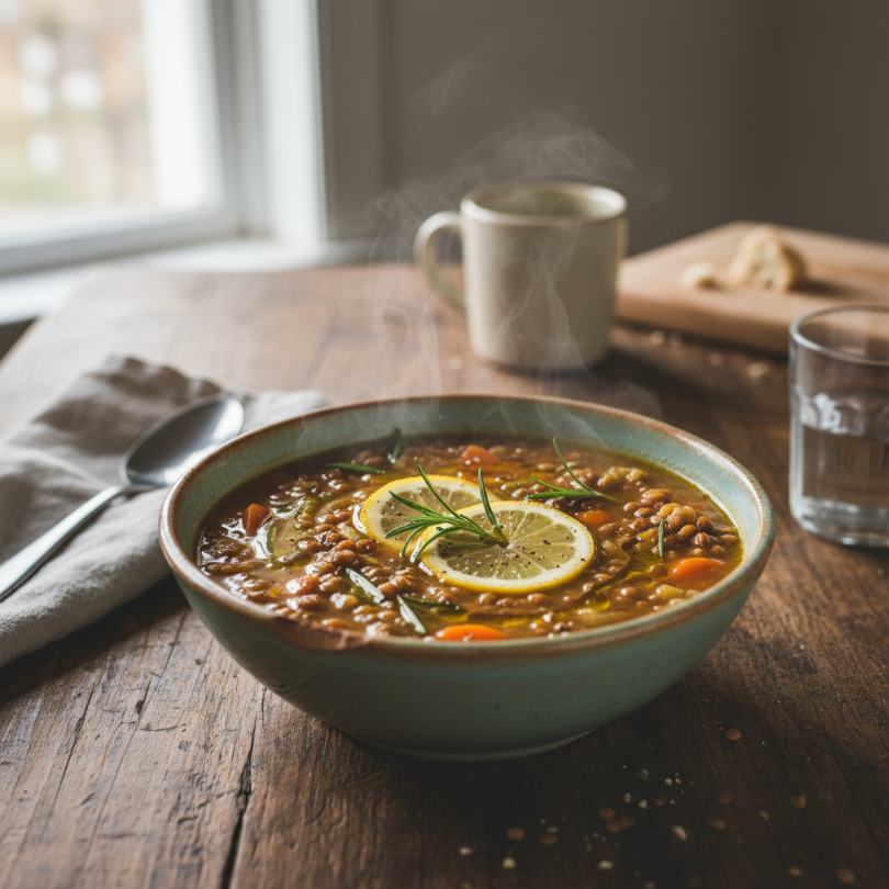 Slow Cooker Lemon Rosemary Lentil Soup